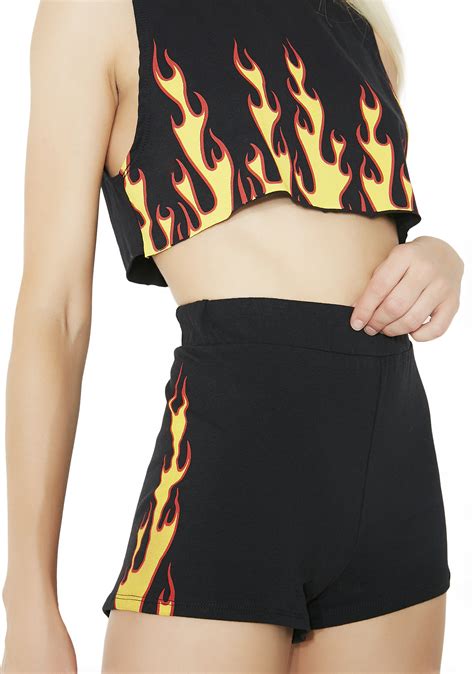 Flame Print Black Shorts Dolls Kill