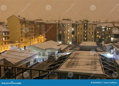 Typical Sleeping District With Residential Buildings At Night In Winter