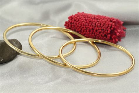 Set Of 3 Stacking Bracelet 14k Gold Handmade Bangle 14k Etsy