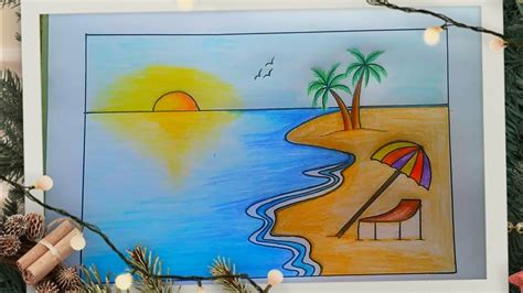 How To Draw Scenery Of Sea Beach Step By Step With Colour Pencil Easy