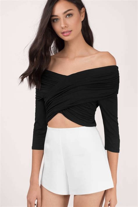 Take A Picture Wrap Crop Top In Ivory Wrap Crop Tops Crop Tops Off