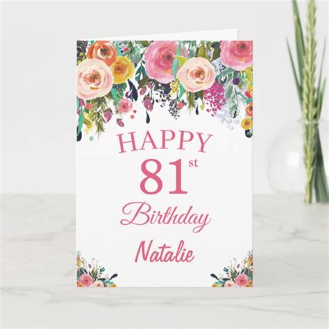 81st Birthday Watercolor Floral Flowers Pink Card Uk
