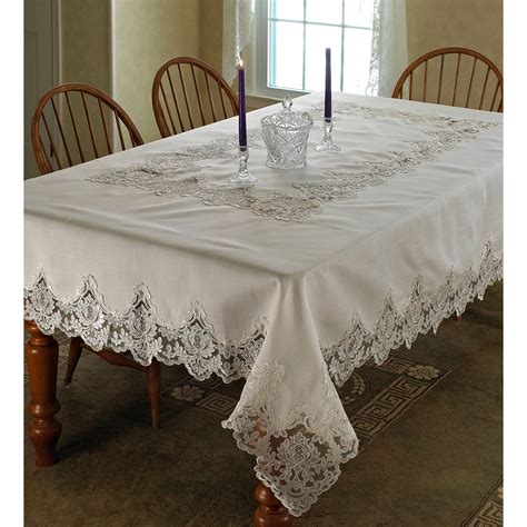 imperial embroidered vintage lace design 52 x 70 oblong rectangle tablecloth in cream