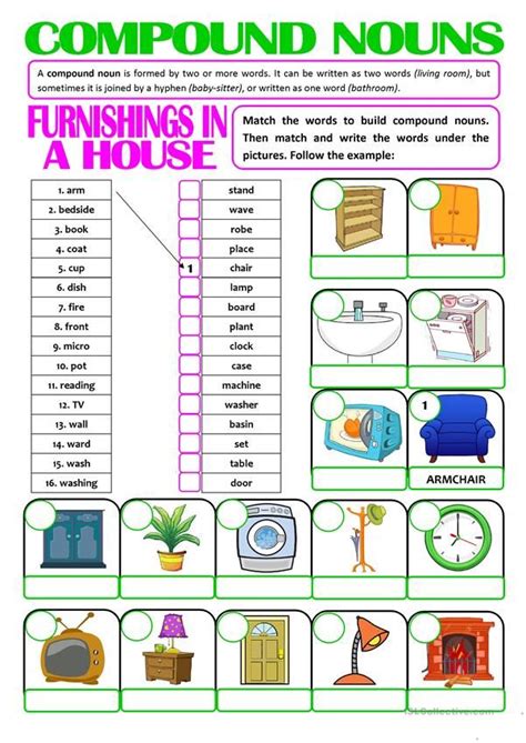 Nouns are everywhere in our writing. COMPOUND NOUNS - furnishings in a house | Teaching ...