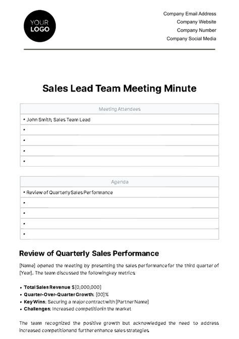 Sales Lead Team Meeting Minute Template - Edit Online & Download