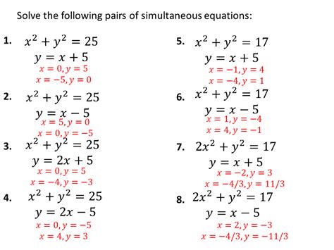 Quadratic Simultaneous Equations 3 Exercises Variation Theory