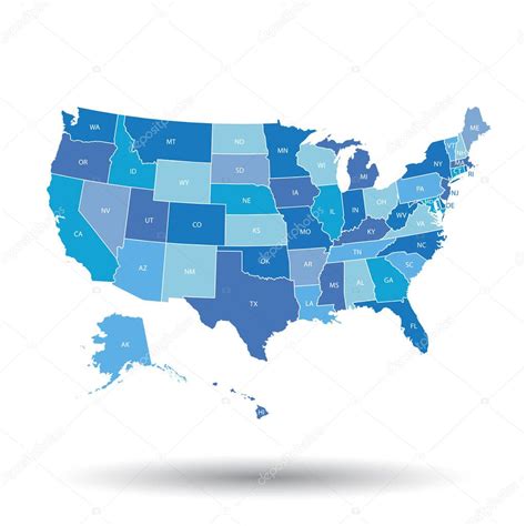alto mapa detallado de estados unidos con estados federales ilustración vectorial estados
