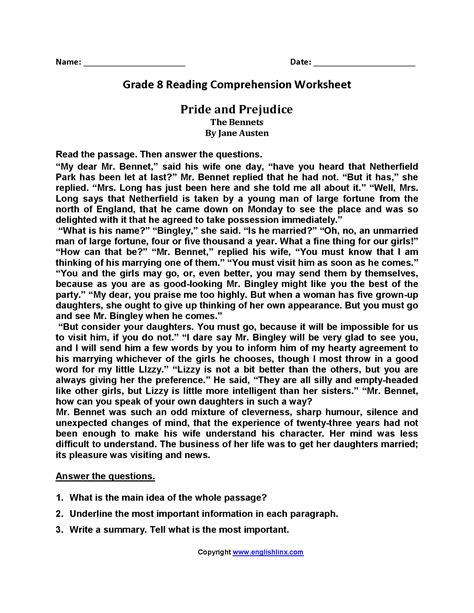A solid series of free reading worksheets specifically made for 8th graders. Reading Worksheets | Eighth Grade Reading Worksheets