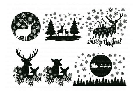 Winter Scene With Deer Bundle Svg Christmas Deer Svg Merry Christmas