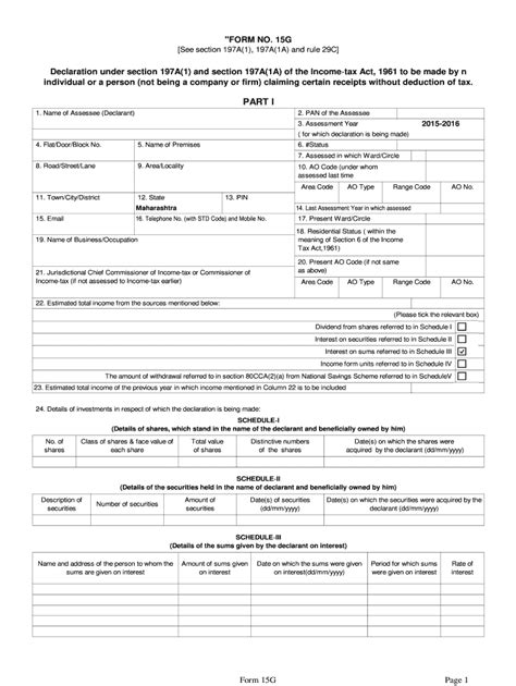 Form 15g Sample Fill Online Printable Fillable Blank
