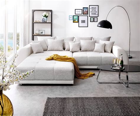 Big Sofa Violetta 310x135 Cm Hellgrau Creme Mit Hocker Delife