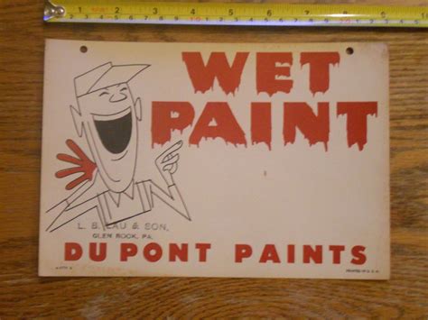 Vintage Dupont Paint Wet Paint Sign Cardboard 1940s 1950s Advertising