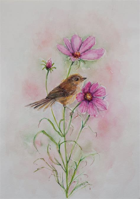 Birds And Flowers Bird Watercolor Bird Painting Bird Illustration