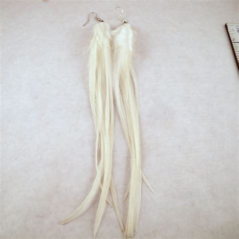 Long White Feather Earrings Natural White Cream Ivory Etsy Feather