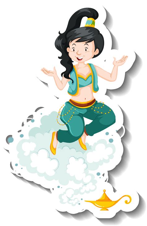 Genie Lady Coming Out Of Magic Lamp Cartoon Character Sticker 3567437