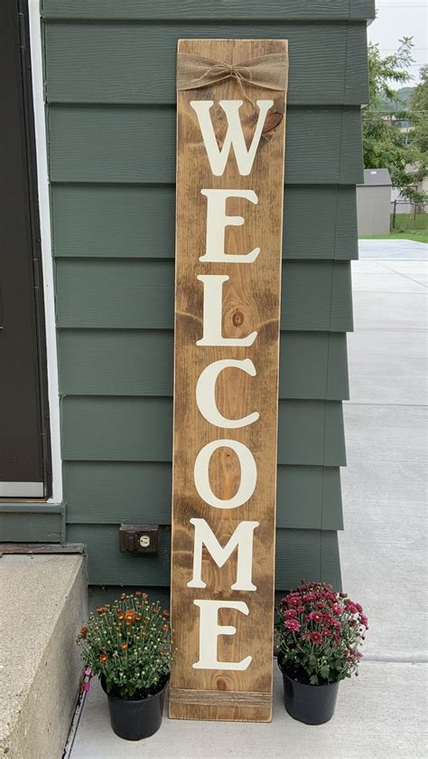 Wooden Welcome Sign Burlap Bow Twine Diy 6 X 12 Stained
