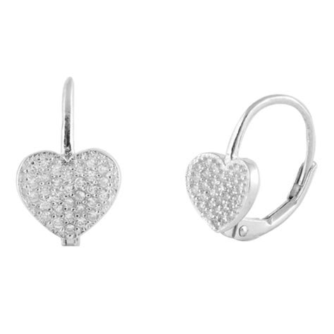 Heart Earrings Leverback Earrings Micro Pave Round Cubic Zirconia Solid