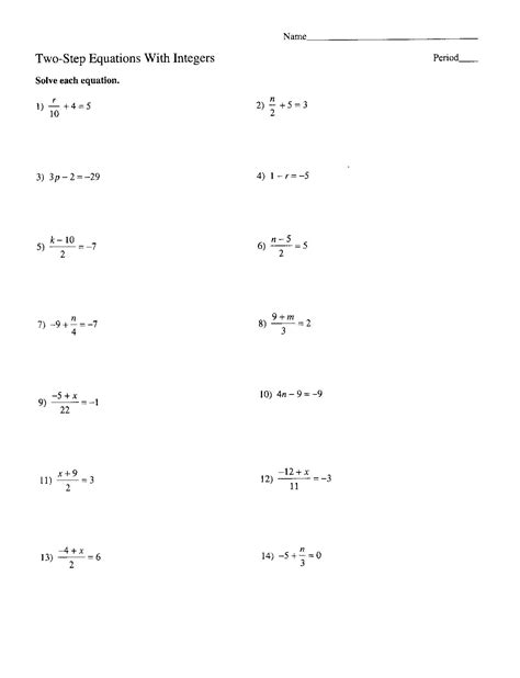 1 Step Equations Worksheets Printable