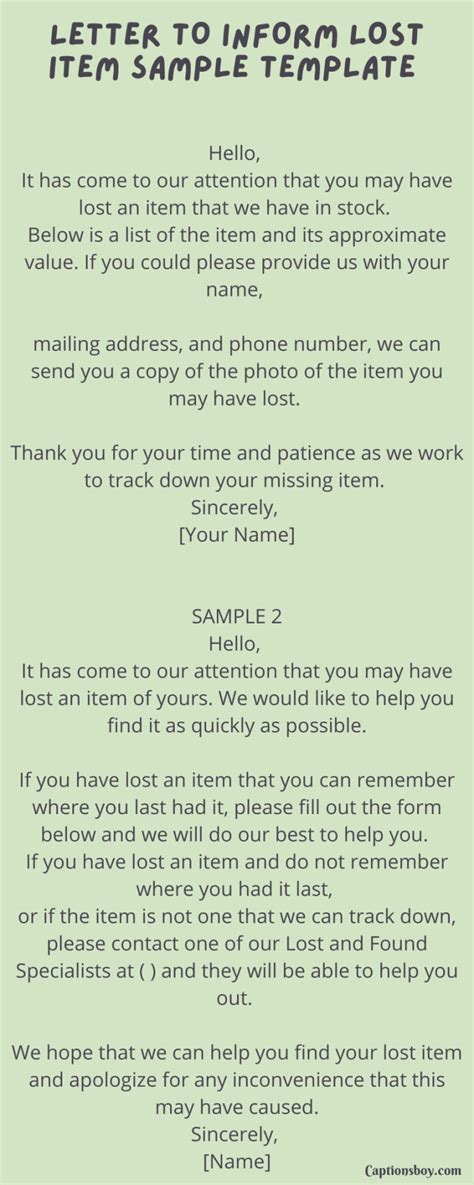 Letter To Inform Lost Item Sample Template 10 Samples