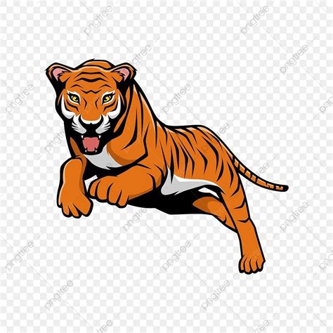 Tiger Mascot Clipart Vector Tiger Jumping In Front Vector Cartoon