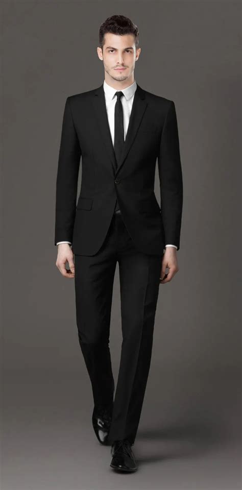 2016 Korea Style Mens Onetwo Button Black Solid Suits Man Slim Fit