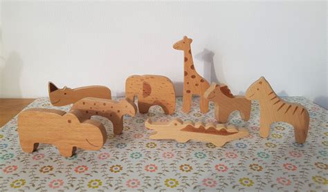 Figurines Animaux En Bois Lot De 8 Pastel Shop