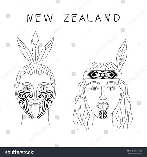 New Zealand Maori Tribe Man Woman Stock Vector 464201660