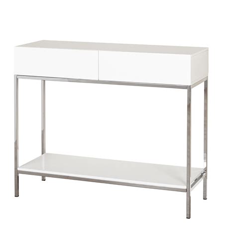 Simple Living White Wood And Chrome Metal High Gloss Console Table