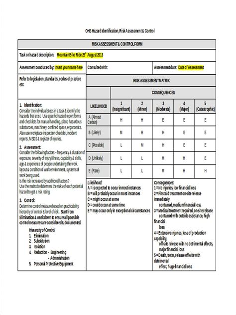 Free 4 Control Risk Assessment Forms In Pdf Ms Word