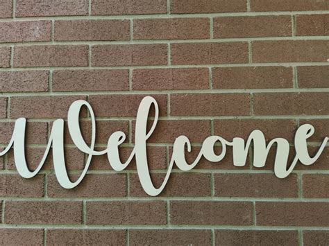 Wide Welcome Wooden Sign Wooden Word Cut Wooden Laser Cut Etsy
