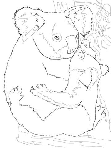 Mother Koala Hugging Its Baby coloring page | SuperColoring.com