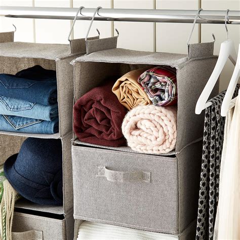 Container store hanging closet organizer. Grey 3-Compartment Hanging Sweater Organizer | The ...