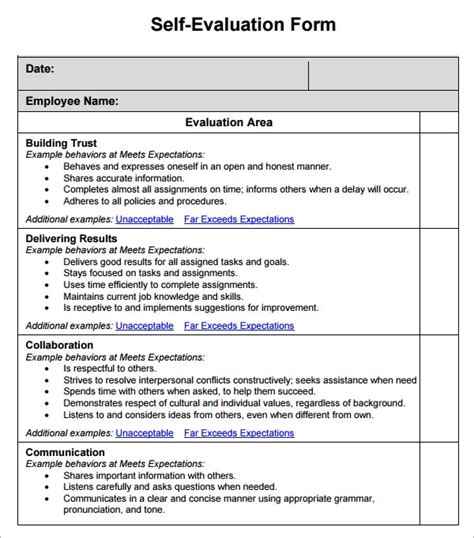 Free Employee Self Evaluation Form Template Word