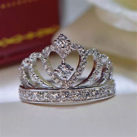 34ct Round Cut Real 925 Silver Princess Tiara Engagement Crown Ring