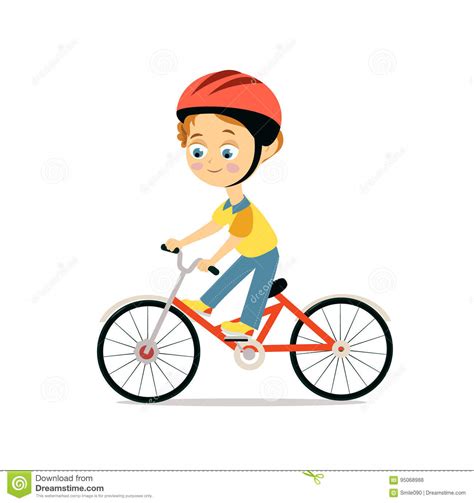 Imagination and a little engineering and you have. Happy Little Boy In Helmet Riding Bicycle. Cartoon Flat ...