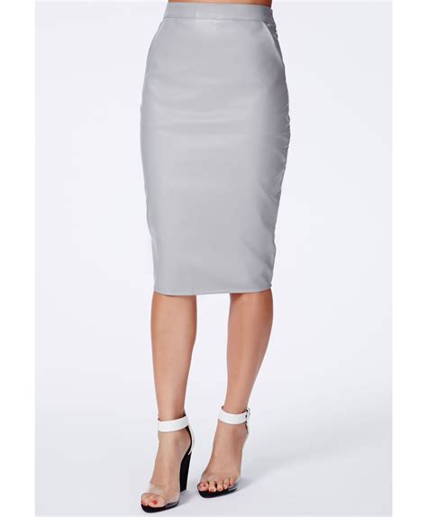 Missguided Mariota Grey Faux Leather Pencil Skirt In Gray Grey Lyst