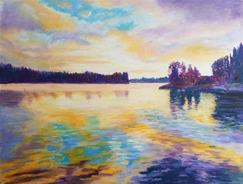 Sunset At Lake Of The Pines Oil Pastel — Sylvia Waddell