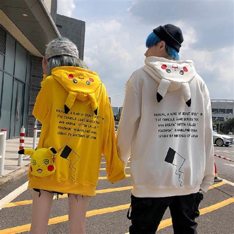 Cartoon Cute Pikachu Anime Couple Student Loose Hooded Men Women Hoodie
