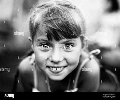 Close Up Portrait Of An Emotional Little Girl Black And White Photo
