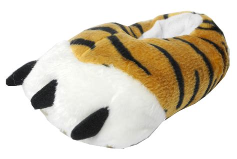Boys Novelty Fur Animal Tiger Monster Feet Slippers TAN WHITE Size 10-6 ...