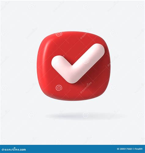 Vector Render 3d Of Right Check Mark Box Red Approvement Icon Or