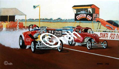 Vintage Drag Racing Art Fuel Altered Dragster Burnout Limited Etsy Uk