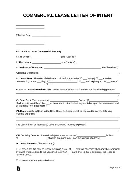Free Letter of Intent to Lease Commercial Property - PDF | Word – eForms