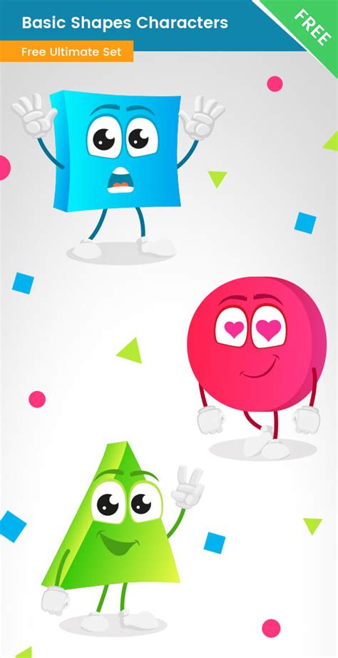 Basic Shapes Cartoon Characters Collection Vector Characters