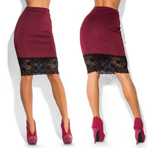 fashion sexy women ladies skirts formal stretch high waist short bodycon mini lace skirt pencil