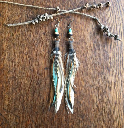 Turquoise And Feather Earrings Real Feather Earrings Turquoise Earrings Gemstone Jewelry