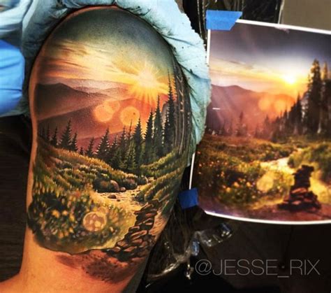 50 Mountain Tattoos | Nature tattoo sleeve, Landscape tattoo, Forest