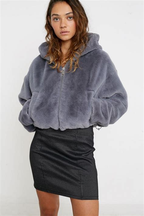 uo hooded faux fur cropped jacket urban outfitters
