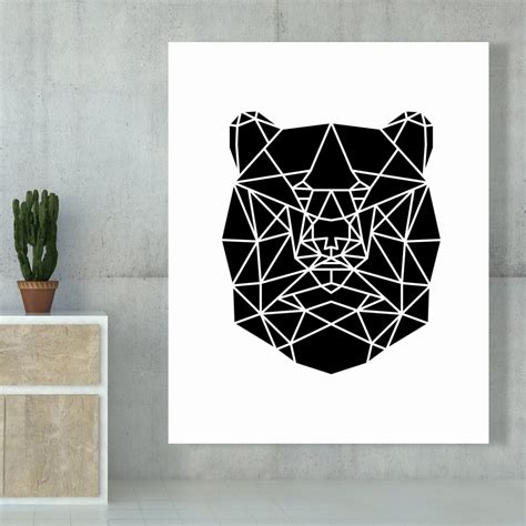 Geometric Bear Head Fine Art Print On Canvas 48 X 48