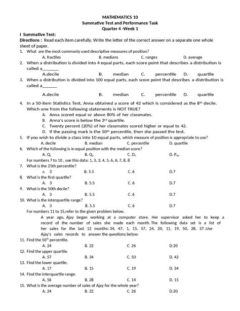 Grade 10 Mathematics Quarter 4 Week 1 Docsity